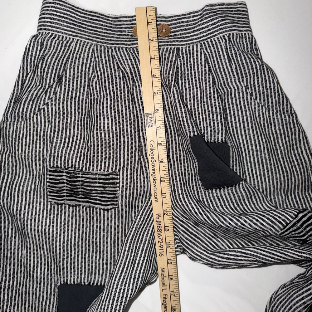 Paper Lace NWT Striped 100% Linen Patchwork Crop Pants Small Lagenlook Boho Art - Picture 7 of 12